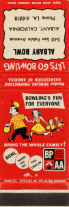 Albany Bowl, 540 San Pablo Avenue, Alabany California, old matchbook cover. 